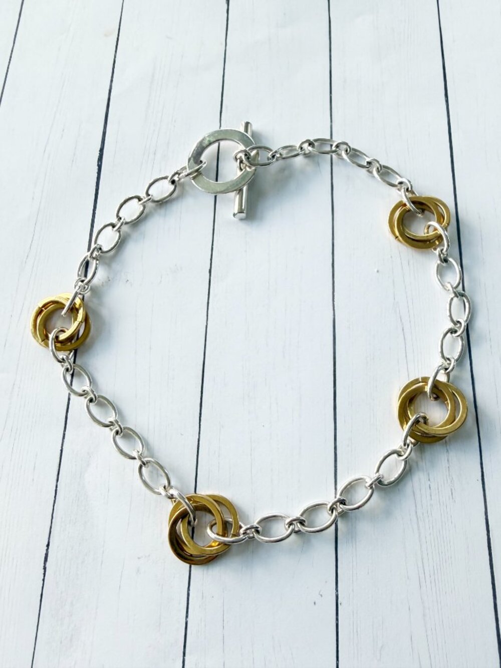 Ralph Lauren 17" Silver and Gold Tone Chain Link Necklace with Toggle Clasp - Picture 2 of 5